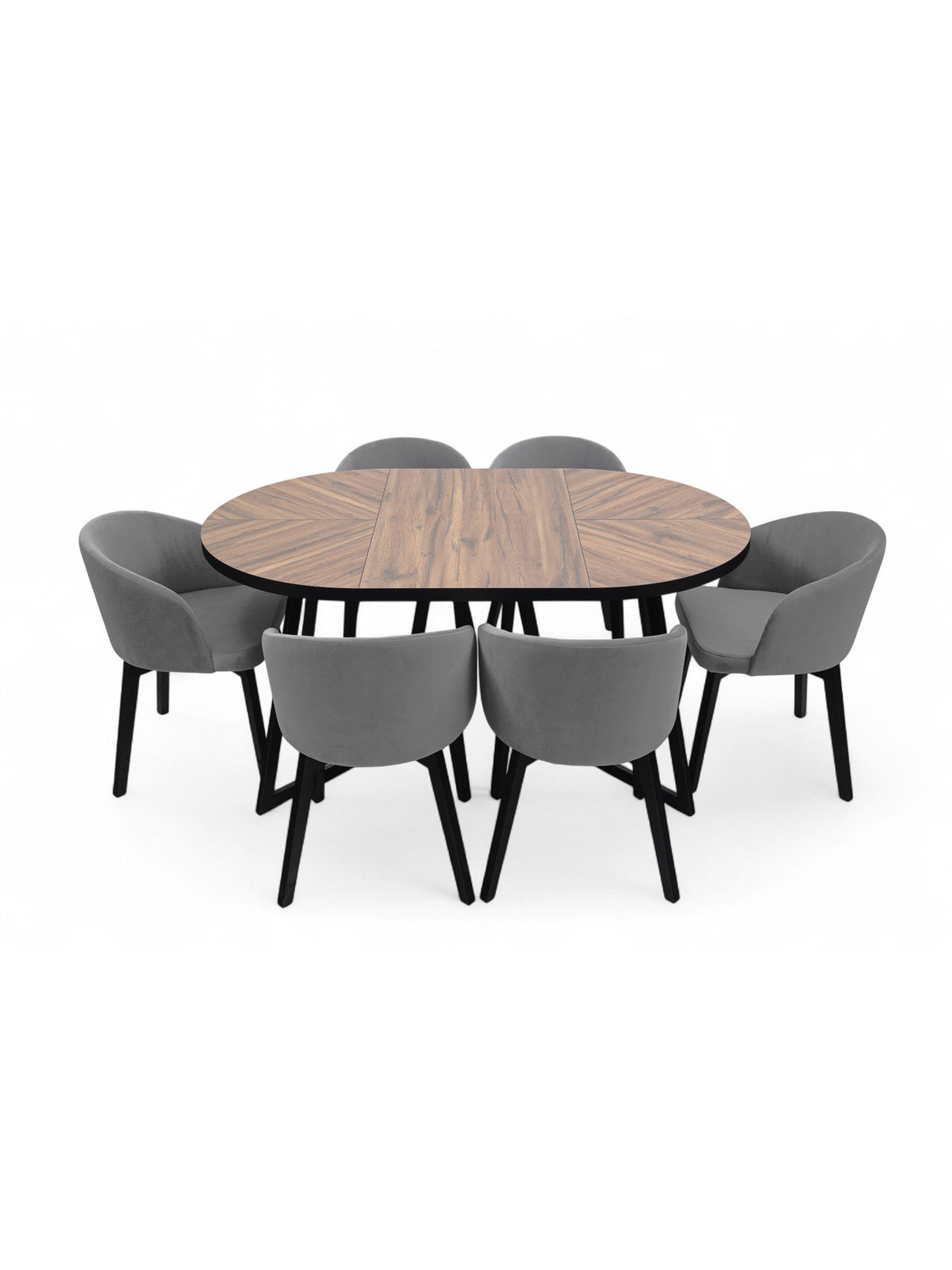 Rozkladací okrúhly stôl Cedrus Rozeta 105/160 cm s dubovým laminovaným doskou a čiernym rámom