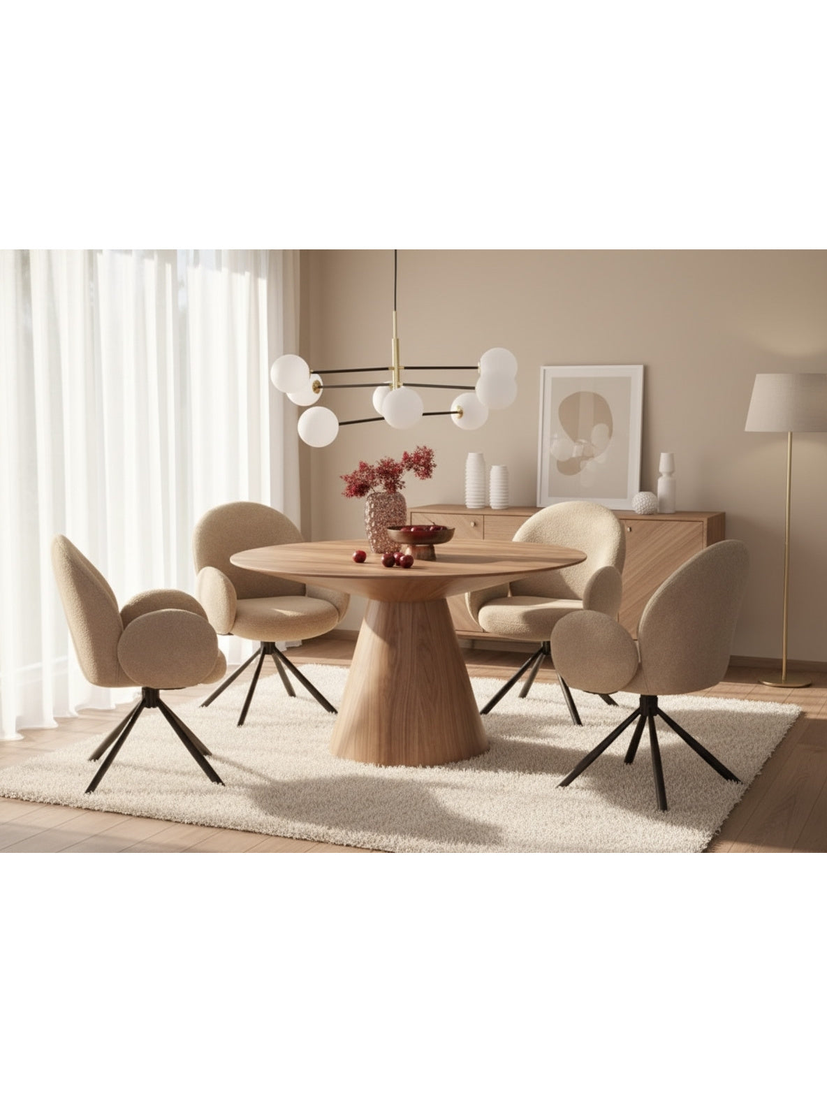 Okrúhly stôl Doran 136 cm orech s MDF doskou v štýle Mid-Century Modern