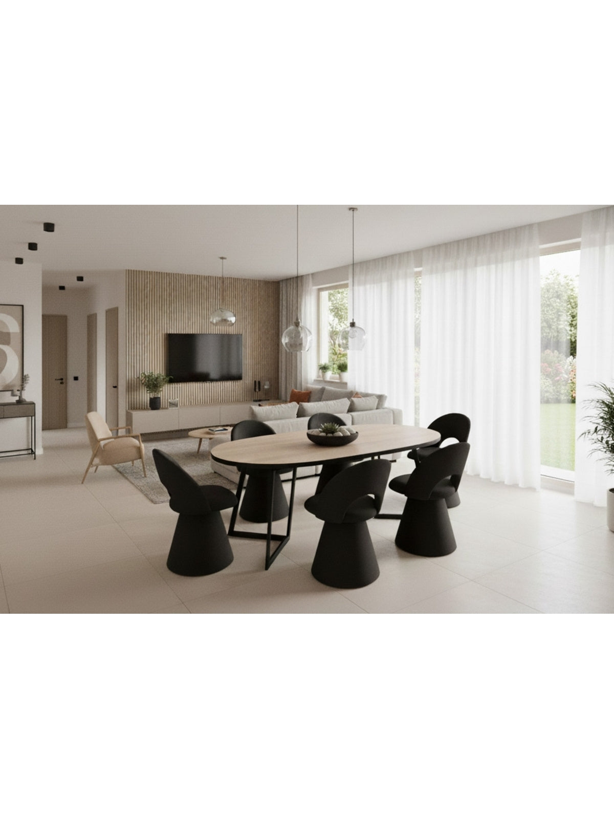 Rozkladací okrúhly stôl Cedrus Linear 105/160 cm dub hickory s čiernym rámom