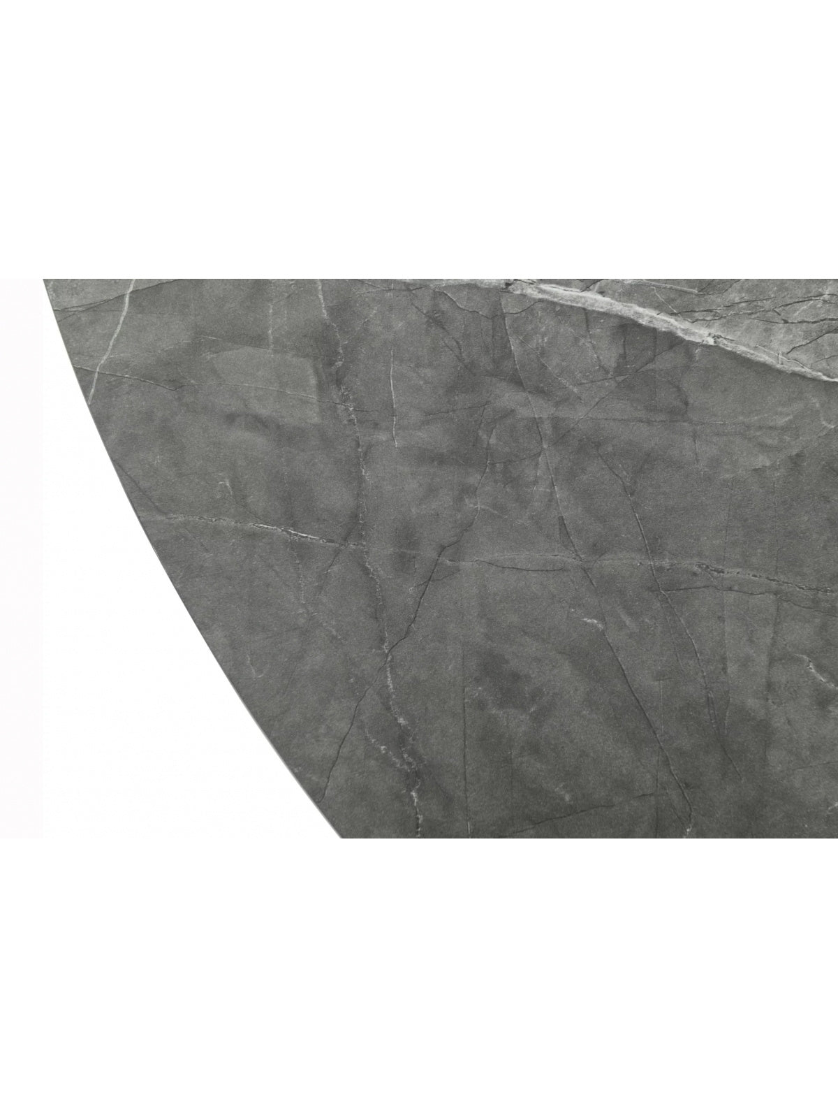 Rozkladací okrúhly stôl Lureno 120-160 cm šedý mramor s čiernymi nohami, detail dosky