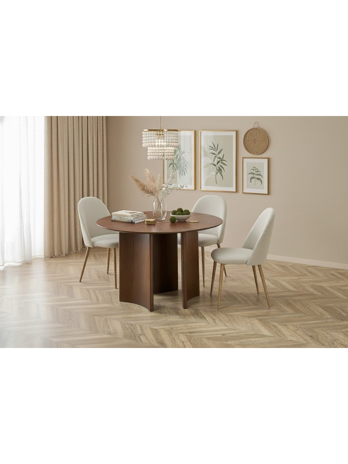 Kruhový stôl Merulio 120 cm orech, tmavé drevo, MDF doska a nohy