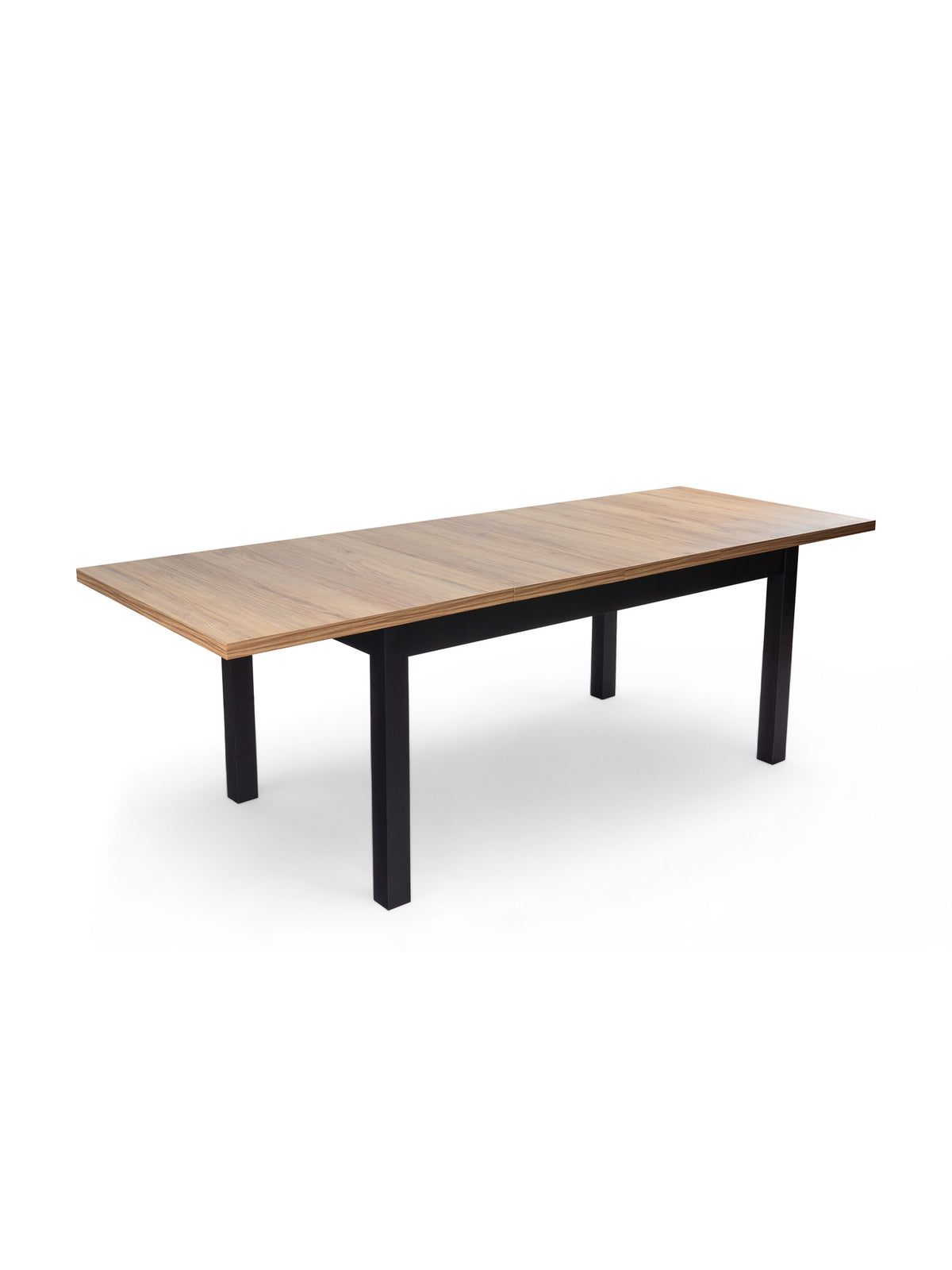 Rozkladací stôl Werona 160-200x90 cm dub pradávny s čiernymi nohami, pohľad spredu