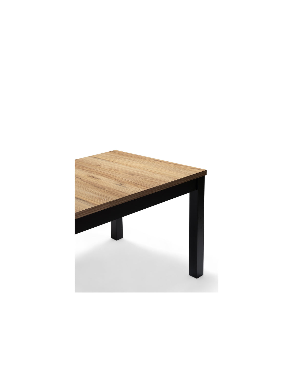 Rozkladací stôl Werona 160-240x90 cm dubový vrch s čiernymi nohami detail rohu