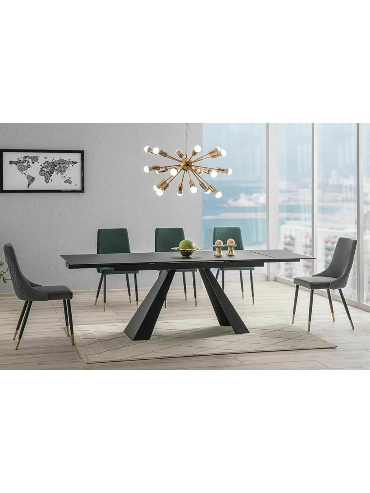 Rozkladací stôl Zanivo 160-240x90 cm s keramickou sivou mramorovou doskou a čiernymi kovovými nohami