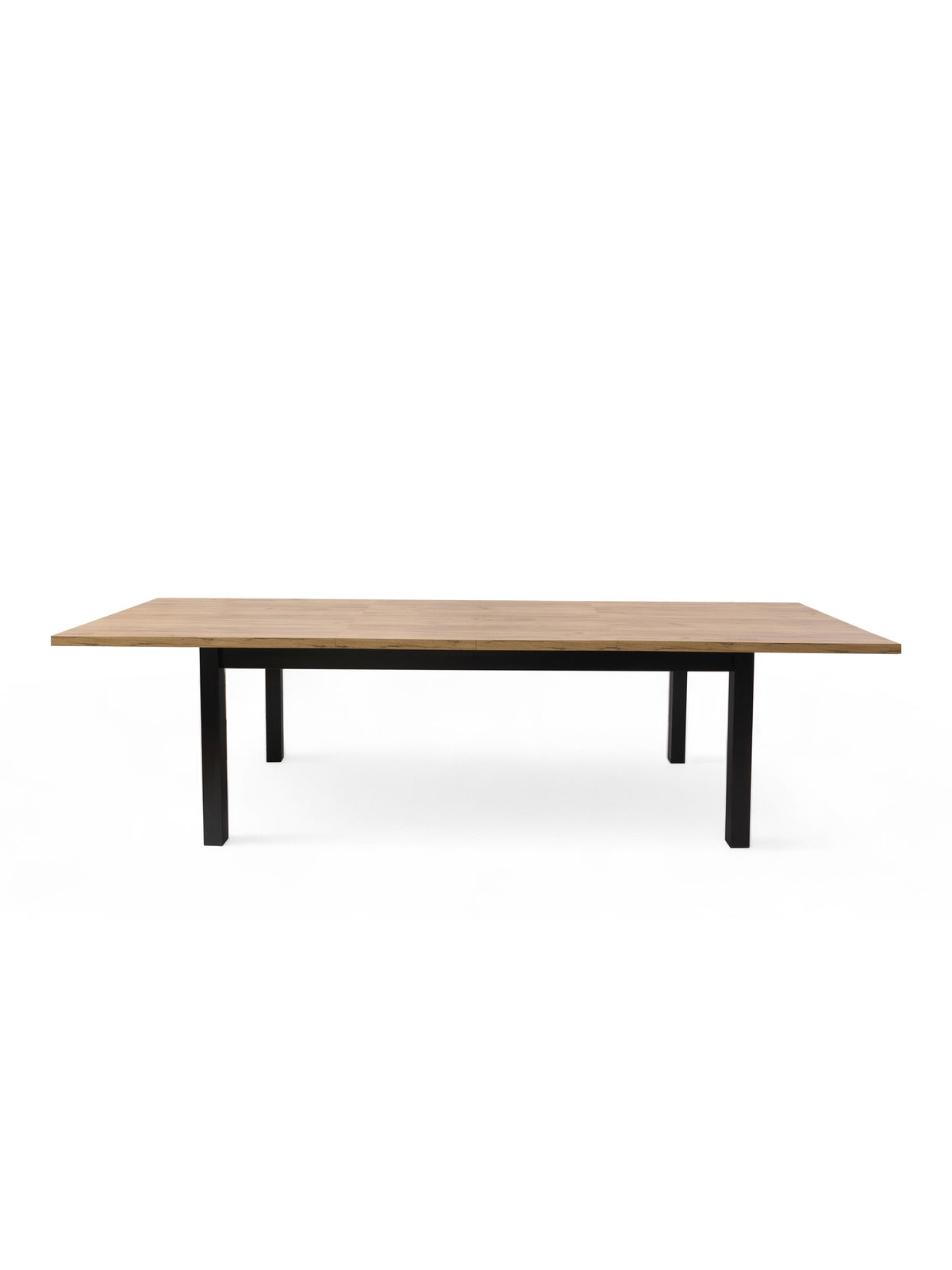 Stół rozkładany Werona 140-220x80 cm z drewnianym blatem i czarnymi nogami, widok z przodu
