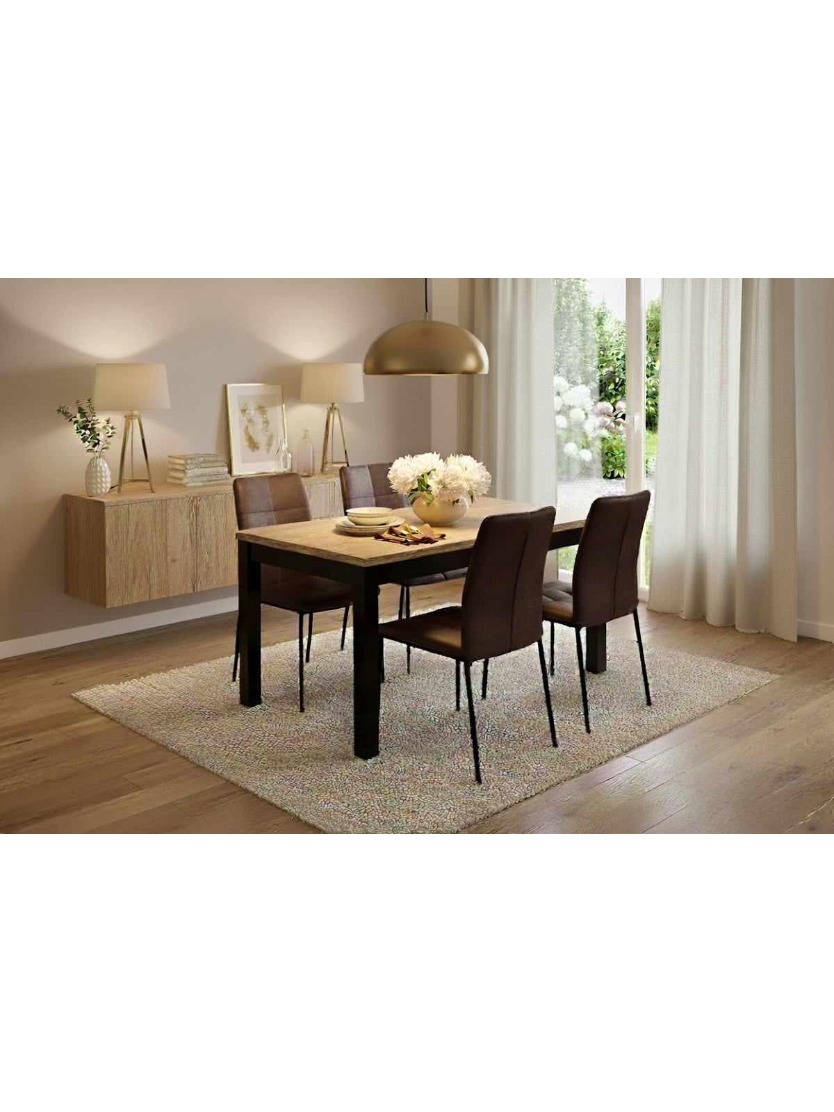 Rozkladací stôl Werona 160-240x90 cm v farbe dub pradawný s čiernymi nohami, pohľad na dosku a nohy