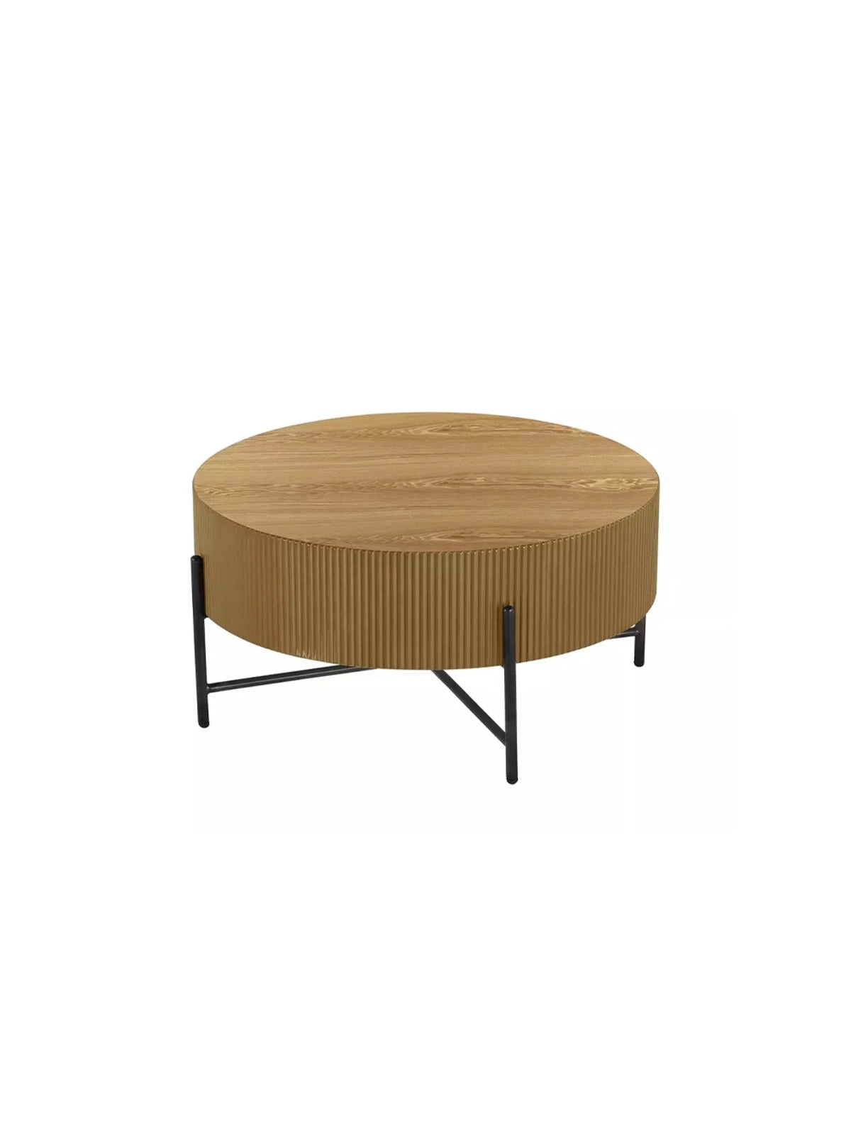Kruhový konferenčný stolík Corbi 80 cm dubový povrch čierny kovový rám