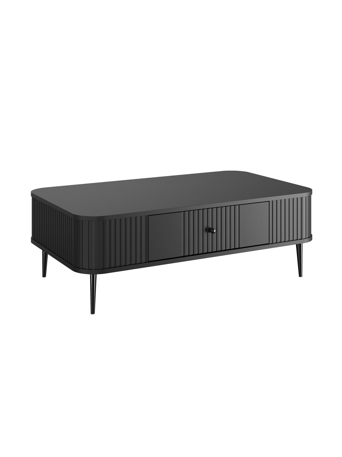 Čierny konferenčný stolík Vesper 103x60 cm s jednou ryhovanou zásuvkou a čiernymi kovovými nohami