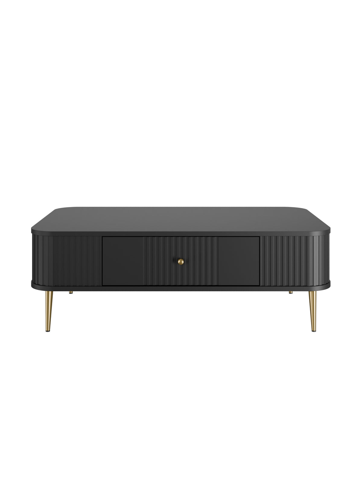 Konferenčný stolík Vesper 103x60 cm čierny s ryhovaným čelom a zlatými nohami