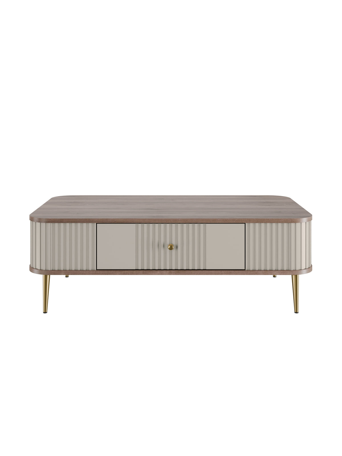 Konferenčný stolík Vesper 103x60 cm s zásuvkou kasmírový/oriešok a zlaté nohy