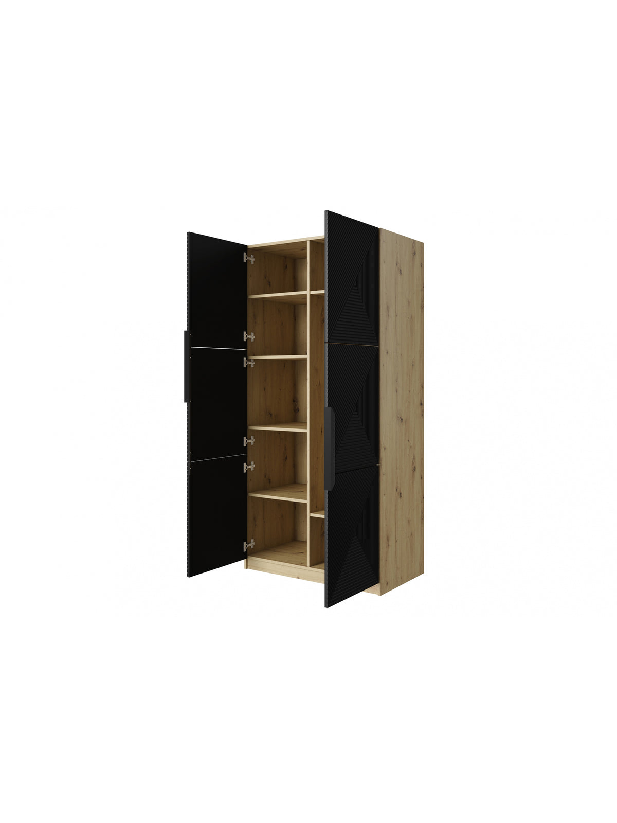 Skriňa Asha 100 cm s frézovaným frontom i metalowymi uchwytami- artisan / Čierny mat / čierny úchyty