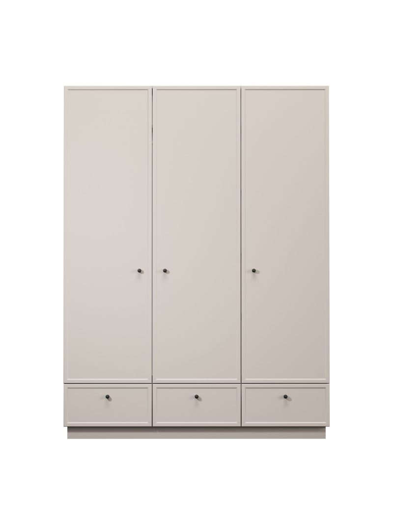 Skriňa Lorini 150 cm kašmírová s čiernymi úchytmi, 3 dvere, 3 zásuvky
