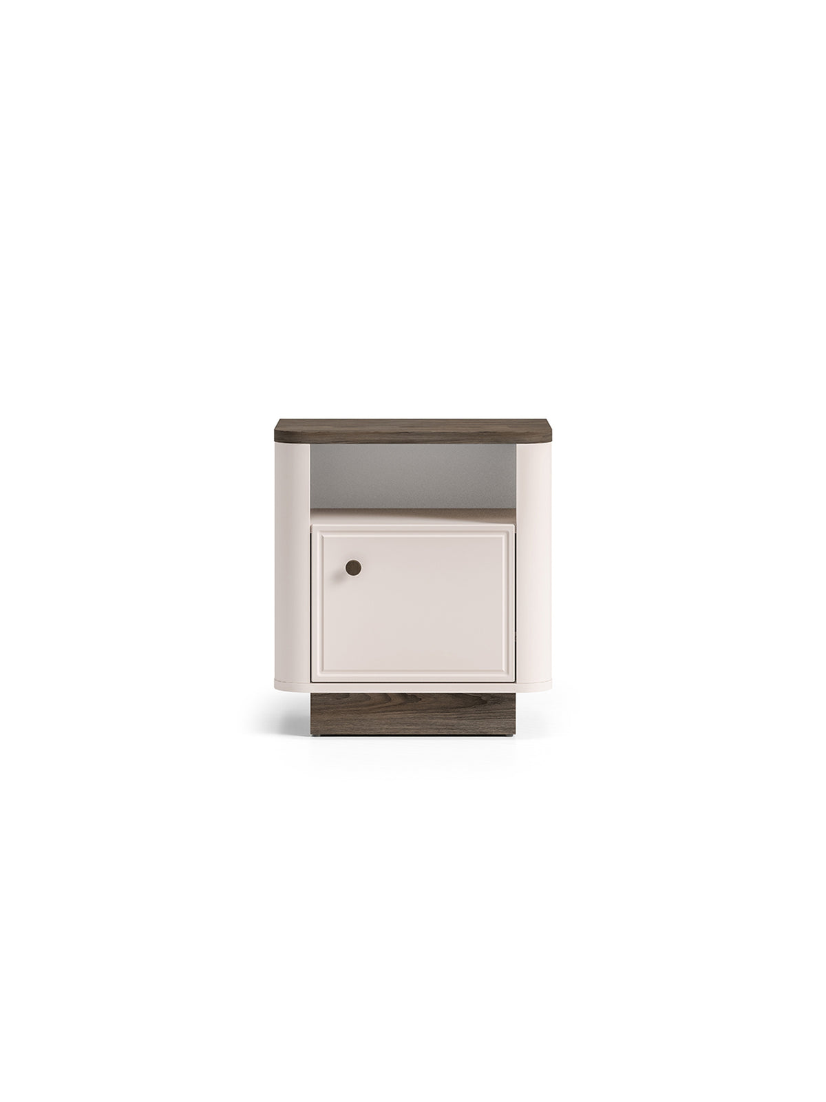 Nočný stolík Amberto 50 cm kasmírový s tmavým dubovým soklom, zaoblený front