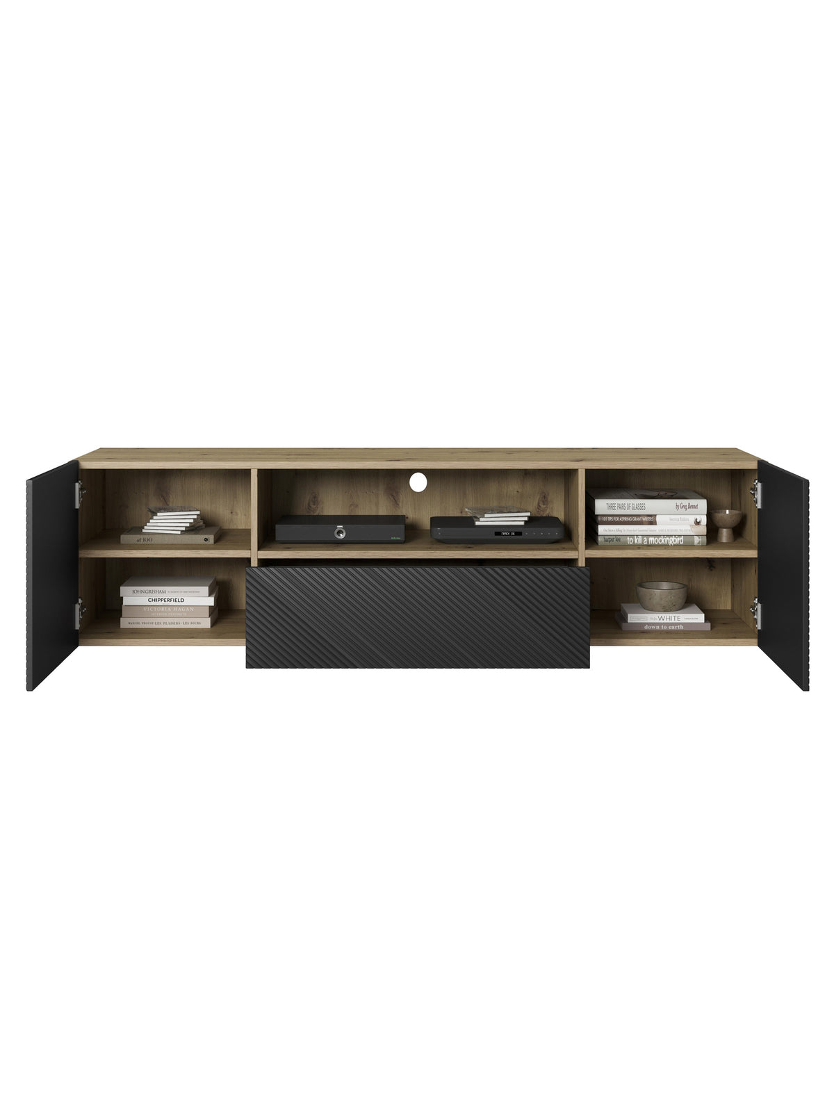 TV skrinka Asha 167 cm závesná z szuflada i wneka - artisan / Čierny mat
