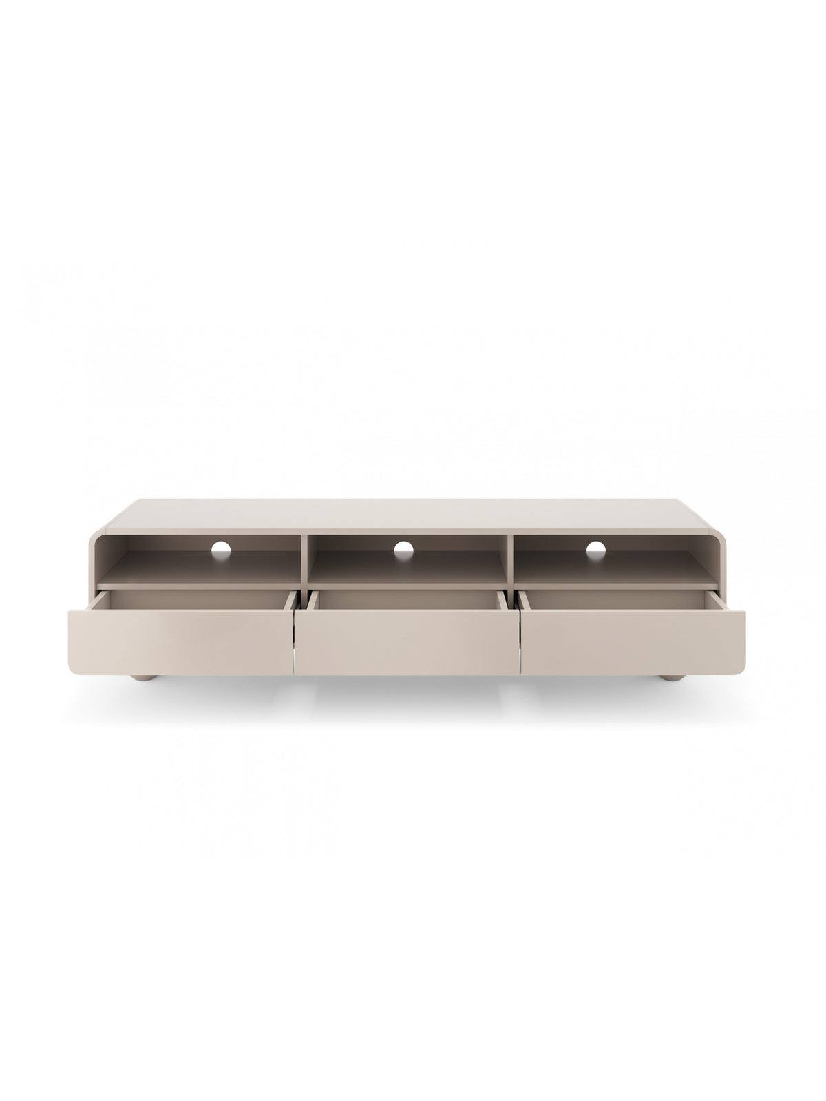 RTV skrinka Vellino 180 cm kasmírová s tromi zásuvkami a otvormi na káble