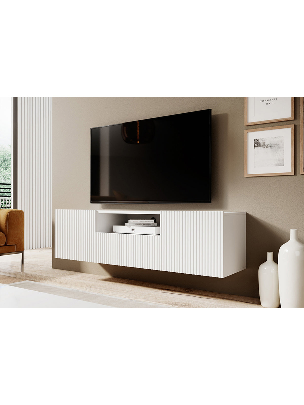TV skrinka závesná Nicole 150 cm z szuflada - biely mat