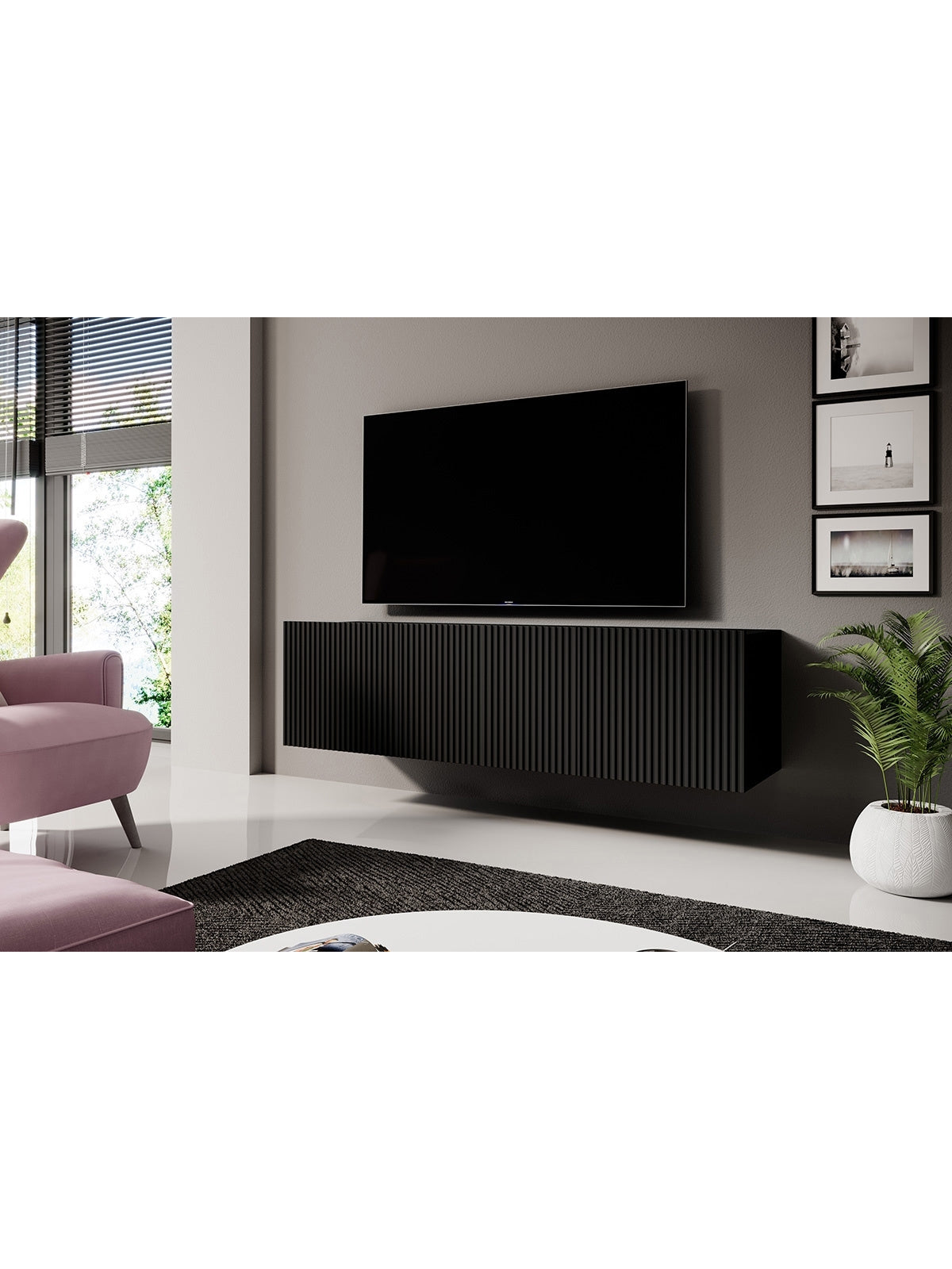 TV skrinka závesná Nicole 150 cm z szuflada - Čierny / Čierny mat