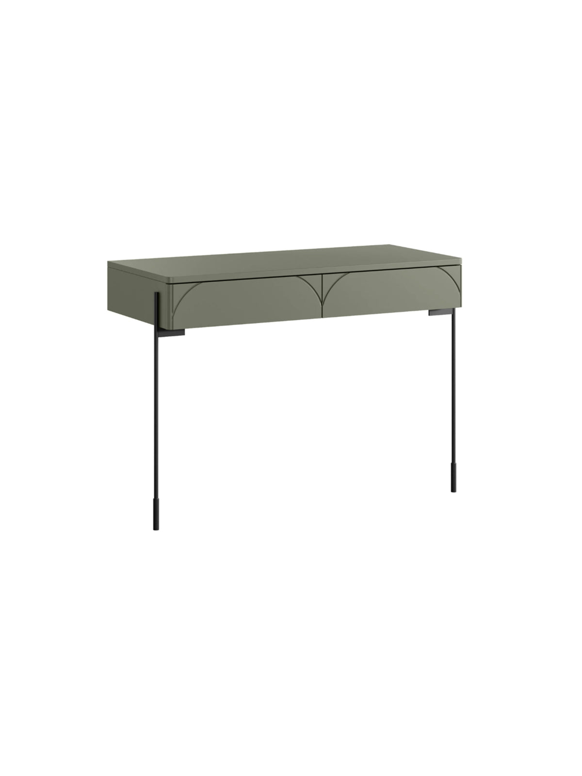 Toaletný stolík Sonatia 100 cm s dvoma matnými olivovými zásuvkami a čiernymi kovovými nohami