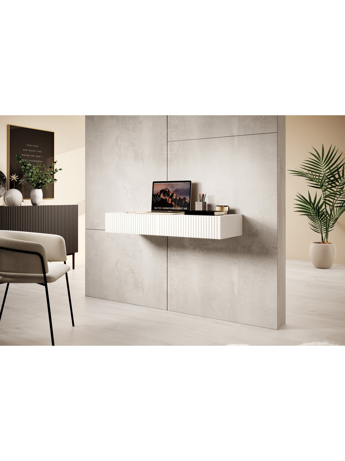 Wiszace Písací stôl Nicole so zásuvkami 100 cm - biela / biela mat