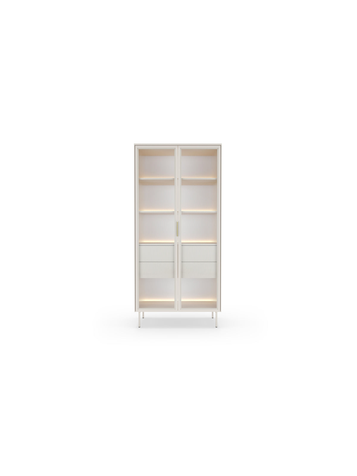 Vysoká vitrína Auri 91 cm v kasmírovej farbe s dvoma sklenenými dverami a LED osvetlením