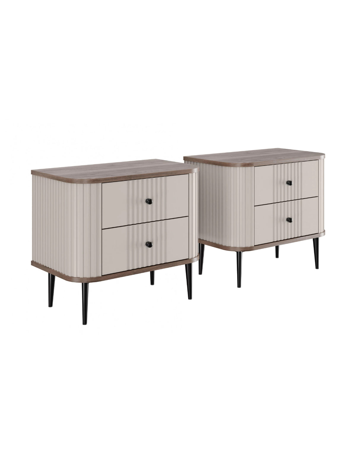 Zestaw szafek nocnych Vesper 56 cm kaszmir z orzechowym blatem i czarnymi nogami