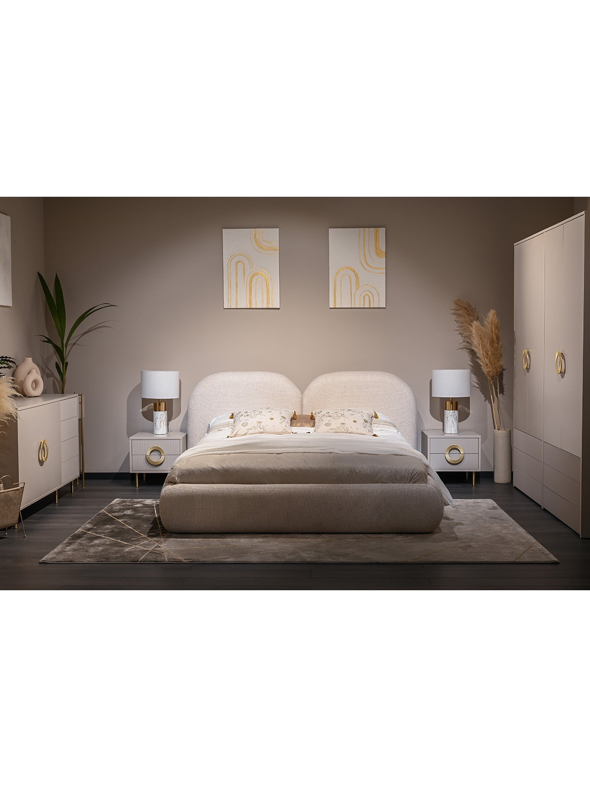 Čalúnená posteľ Nubo 160x200 béžová s dvojitou opierkou hlavy v štýle Modern Organic