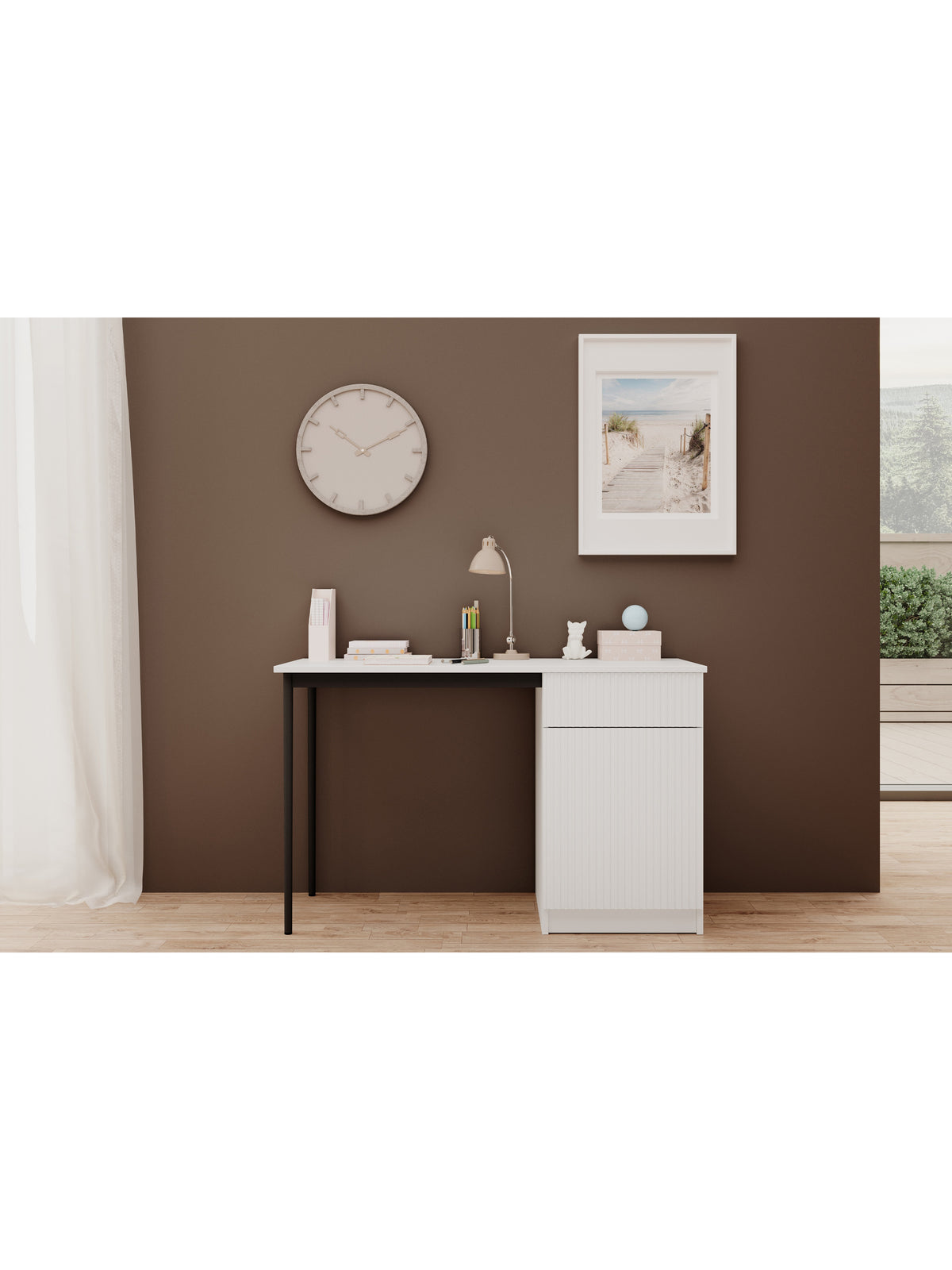 Písací stôl Nicole 120 cm z szuflada - biely mat / čierny nozki