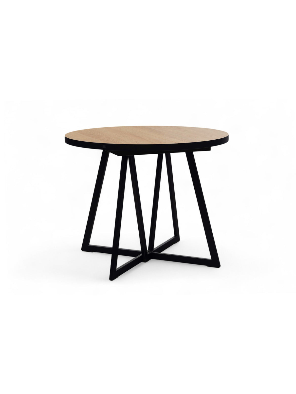 Okrúhly rozkladací stôl Cedrus Linear 105 cm čierny rám dub hikora z boku