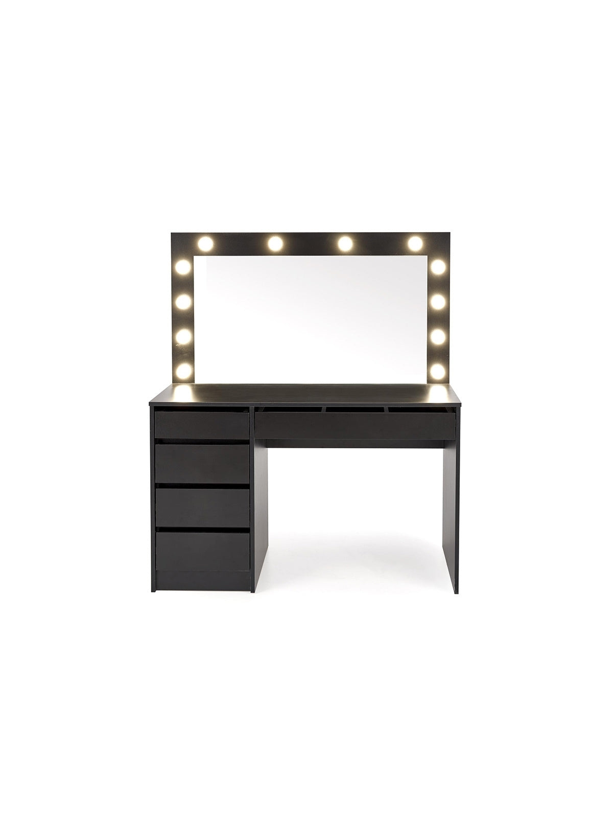 Toaletka Velinio XL 120 cm czarna z lustrem i oświetleniem LED, 5 szuflad