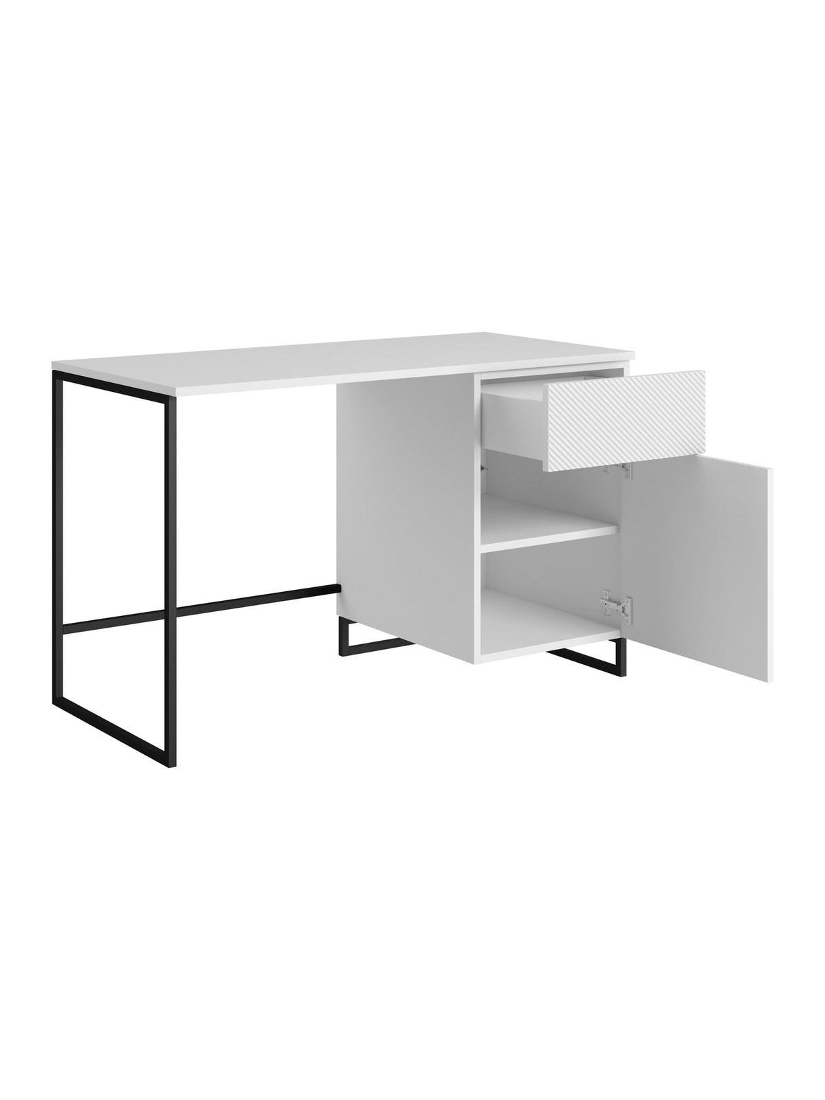 Písací stôl Asha 120 cm z szuflada - biely mat / Čierny Rošt