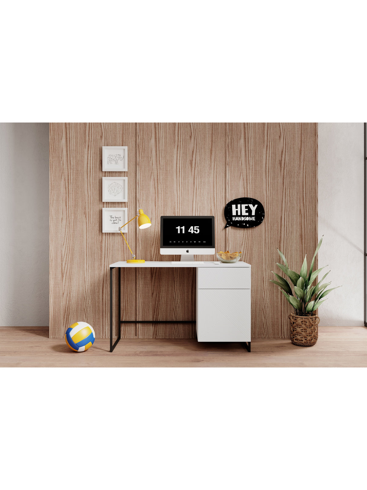 Písací stôl Asha 120 cm z szuflada - biely mat / Čierny Rošt