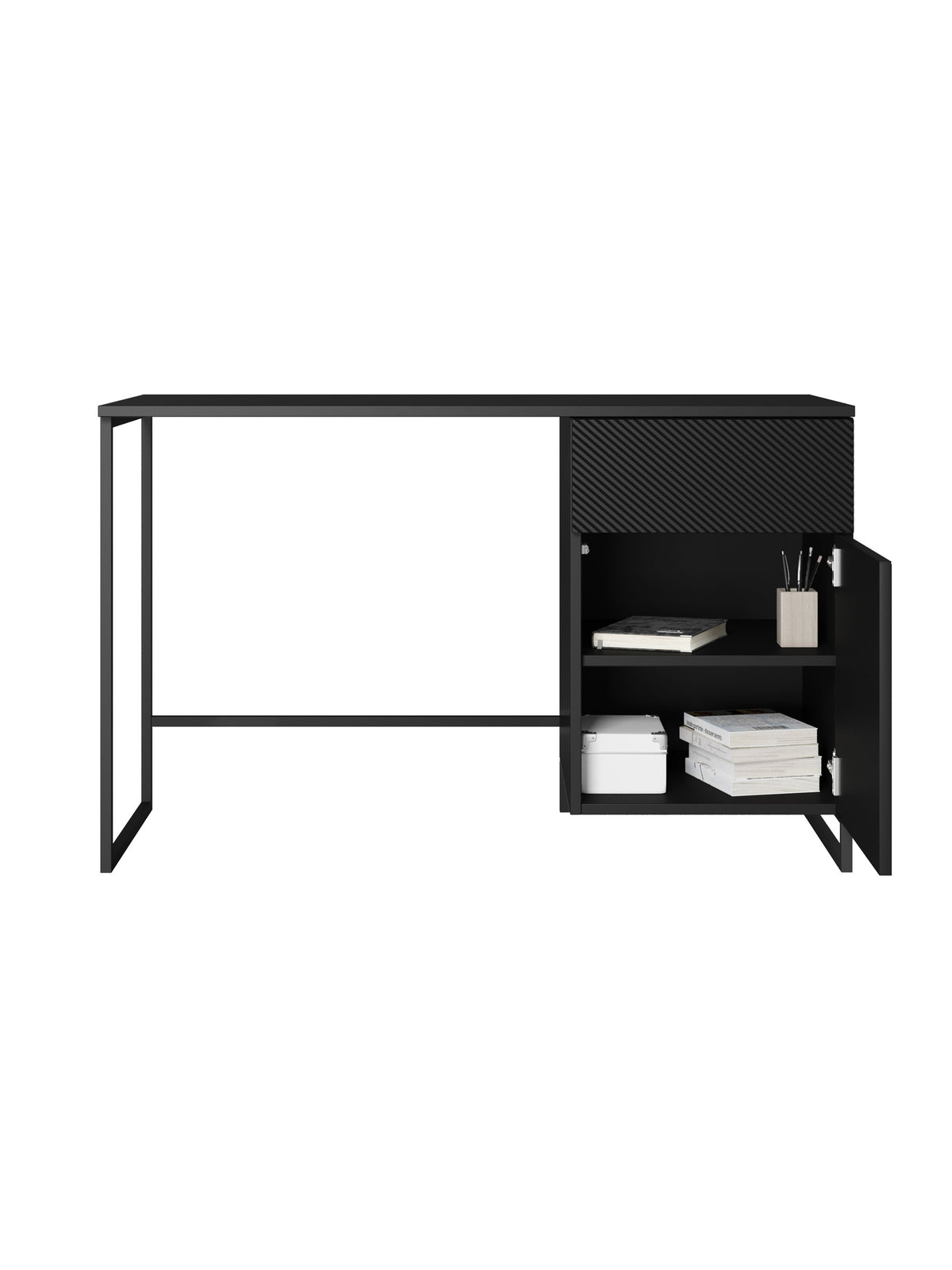 Písací stôl Asha 120 cm z szuflada - Čierny mat / Čierny Rošt