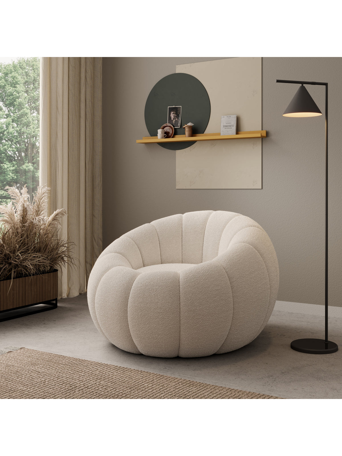 Relaxačné kreslo Pares krémové boucle Lambi 1, moderný štýl, pohľad spredu