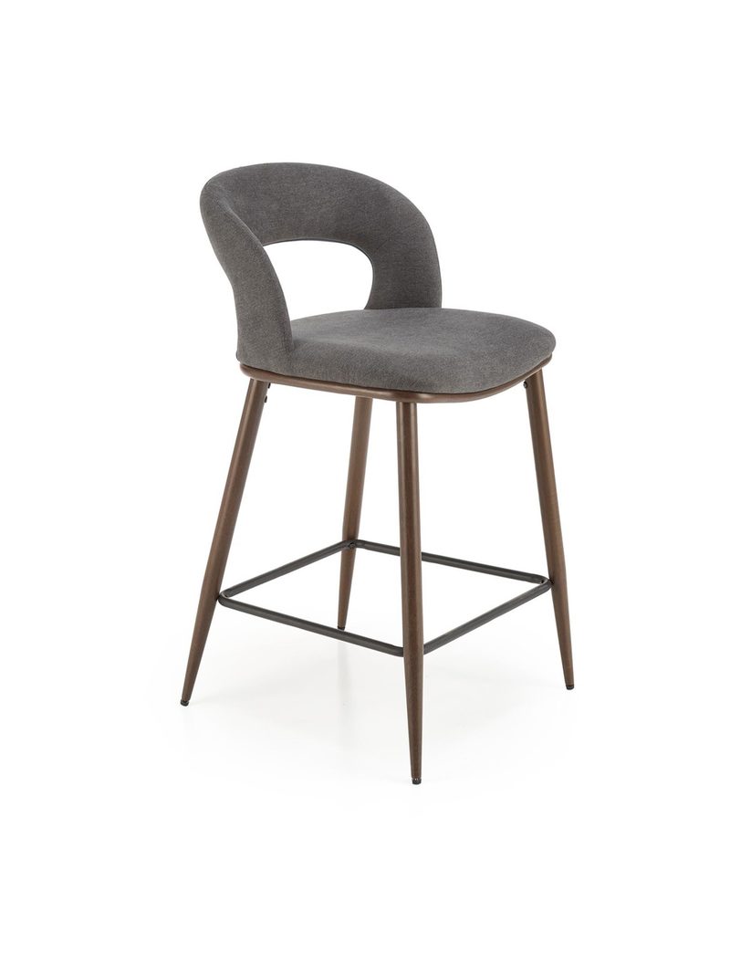 Čalúnený barový stolička Viresto sivá s orechovými drevenými nohami, štýl Mid-Century Modern
