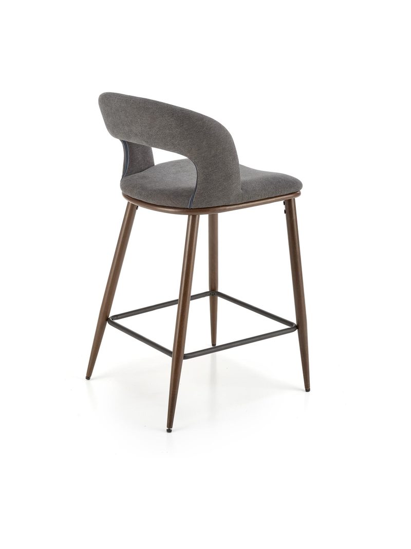 Čalúnený barový stolček Viresto sivý s drevenými nohami v štýle mid-century modern