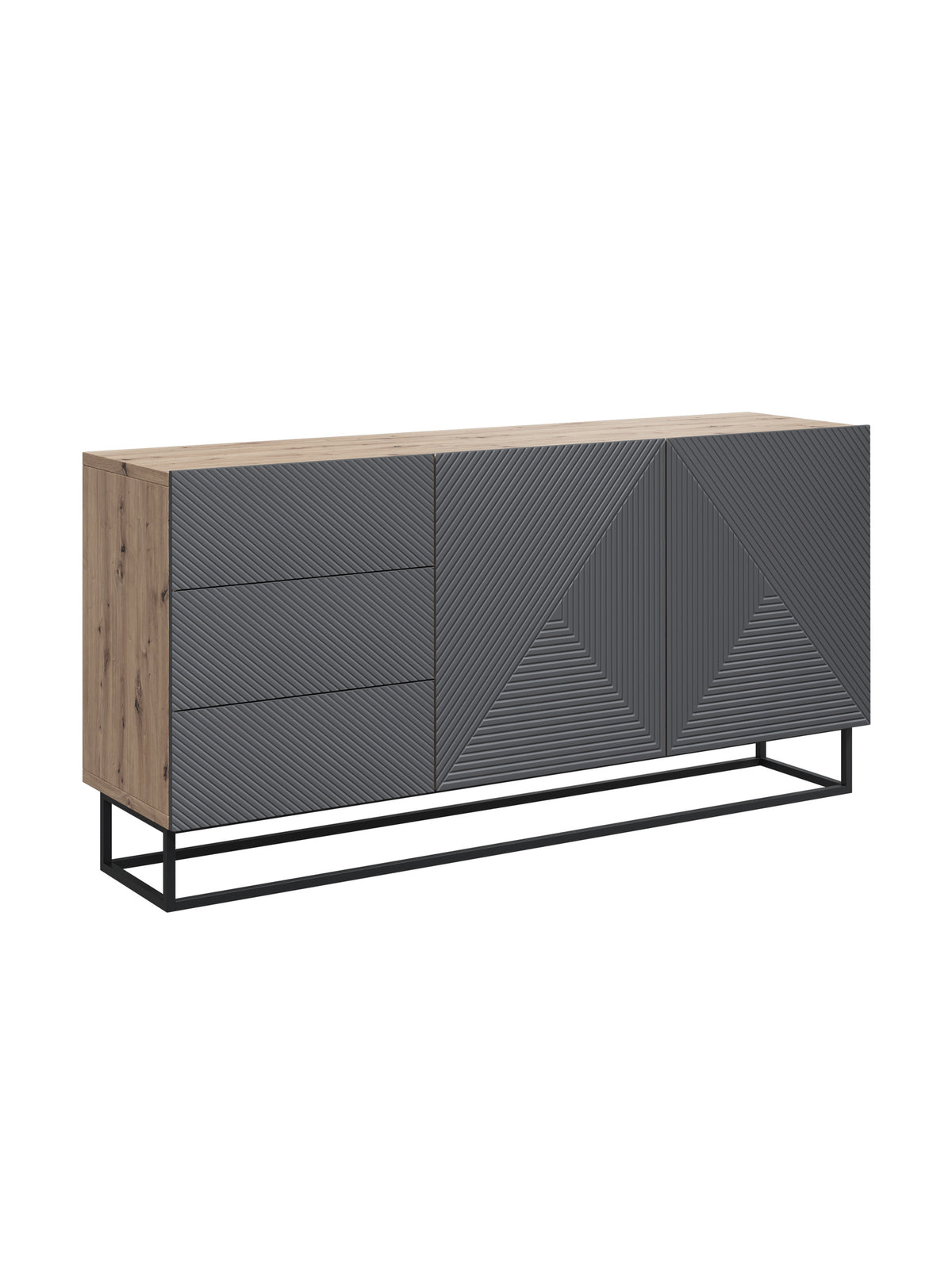 Komoda Asha 167 cm dvojdverová so zásuvkami - artisan / rivier stone mat / Čierny Rošt