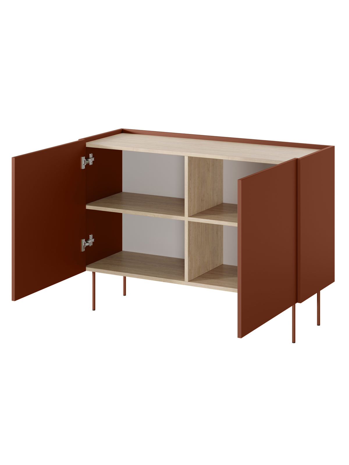 Komoda Desin 120 cm s dvomi dverami v ceramic red s dubovým vrchným panelom