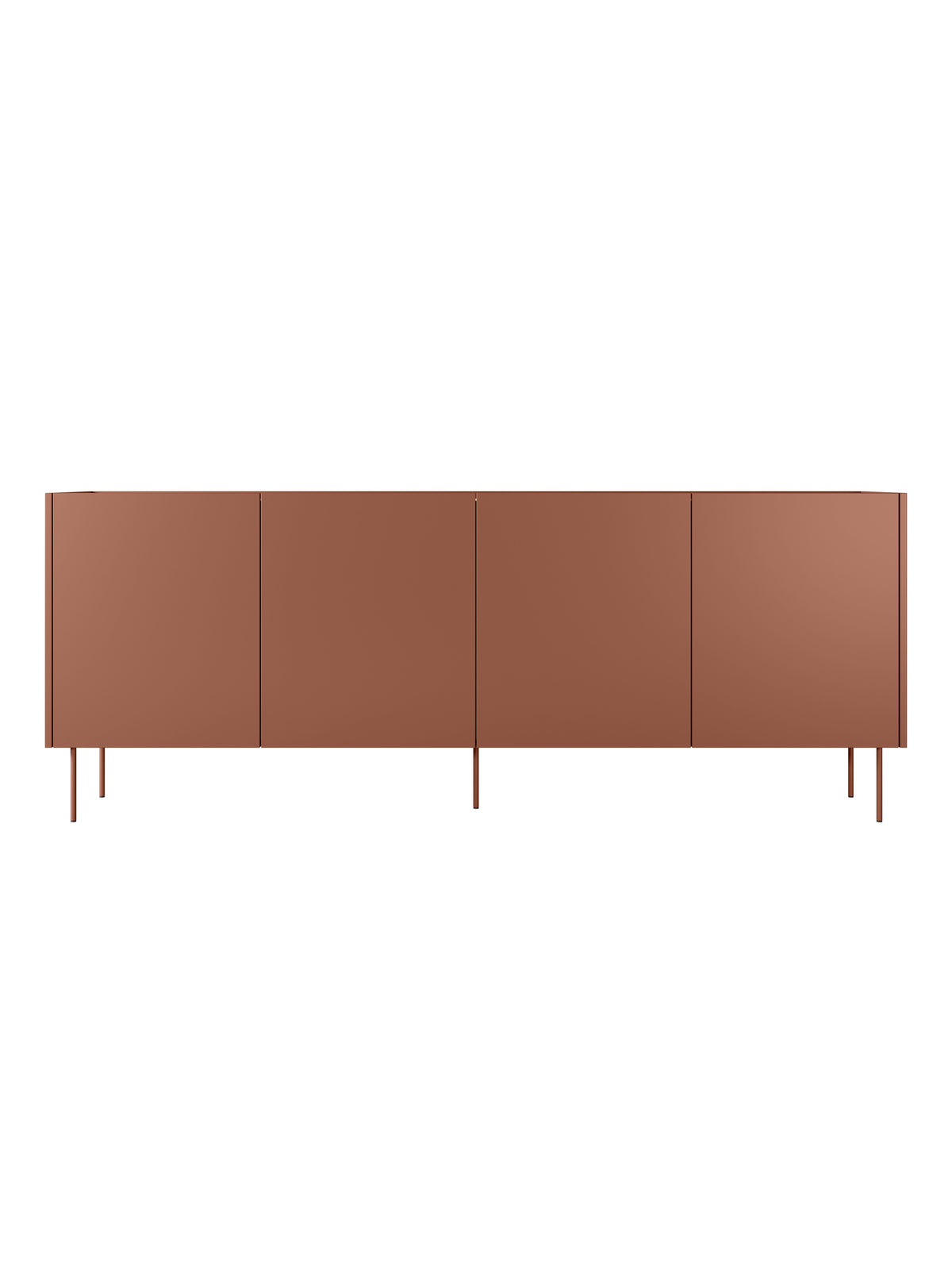 Komoda Desin 220 cm so štyrmi dvierkami v farbe ceramic red s doskou dub nagano