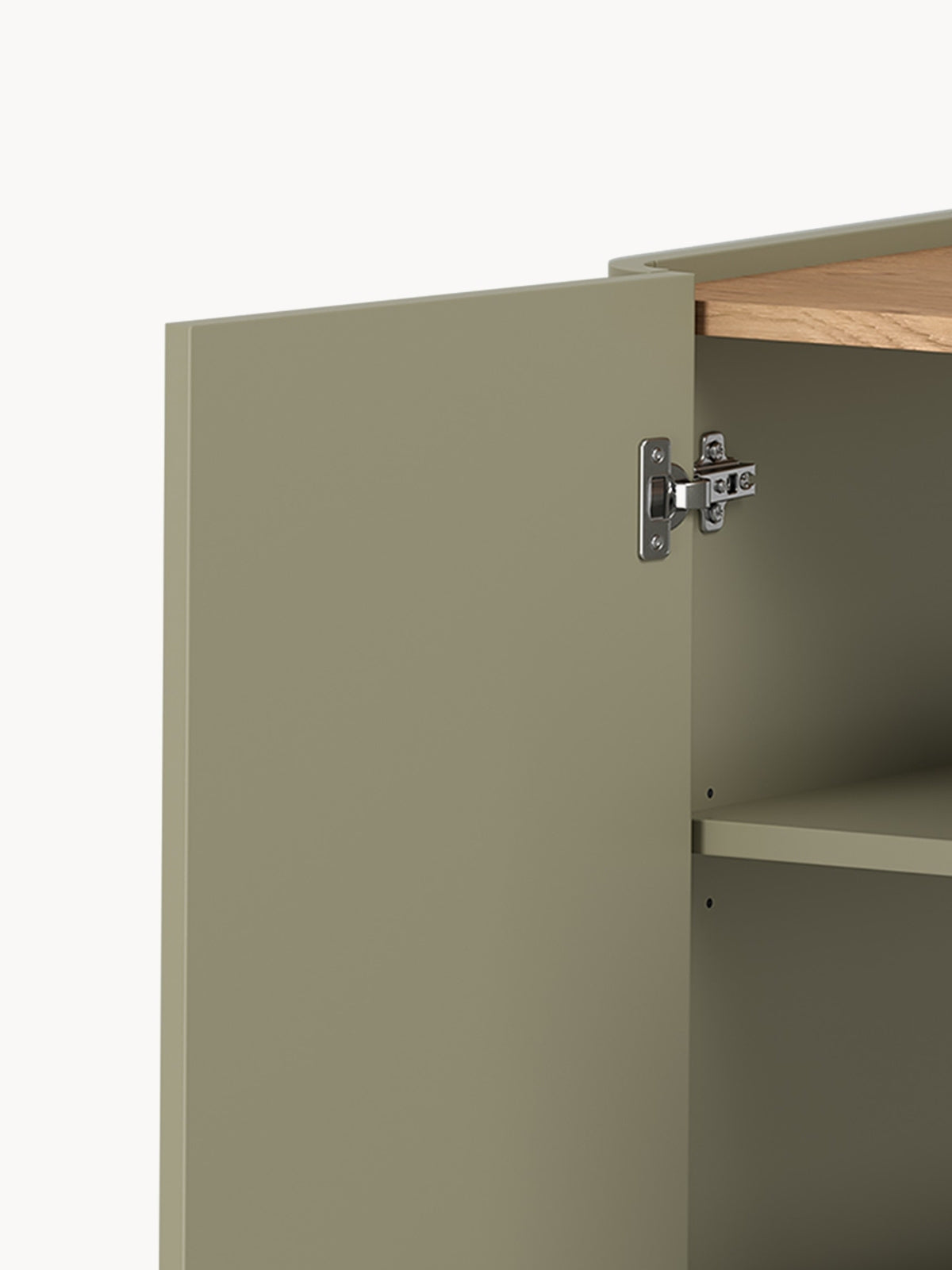 Komoda Elivo 150 cm v eukalyptovej farbe so zásuvkami a zaobleným predným panelom