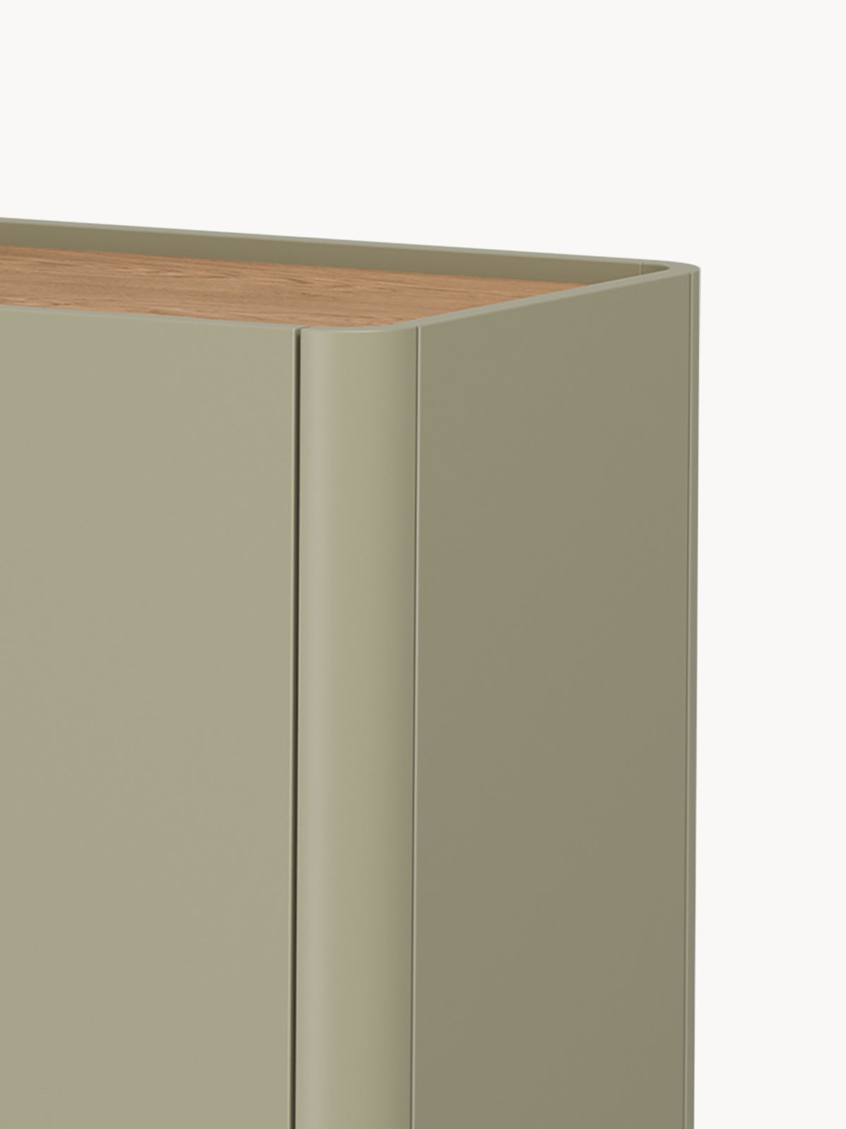 Komoda Elivo 150 cm olivová so hladkými prednými doskami a dubovým vrchom baltic dune
