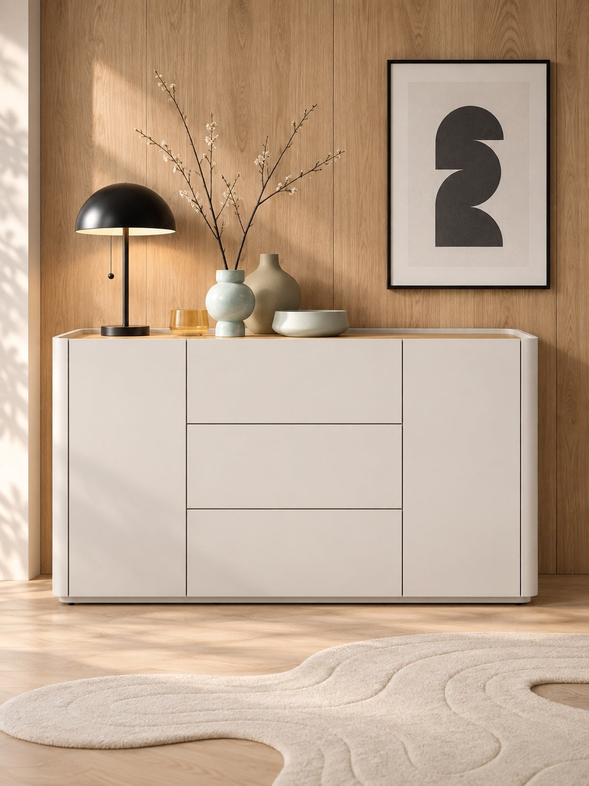 Komoda Elivo 150 cm so zásuvkami - kašmír / Dub olejowany