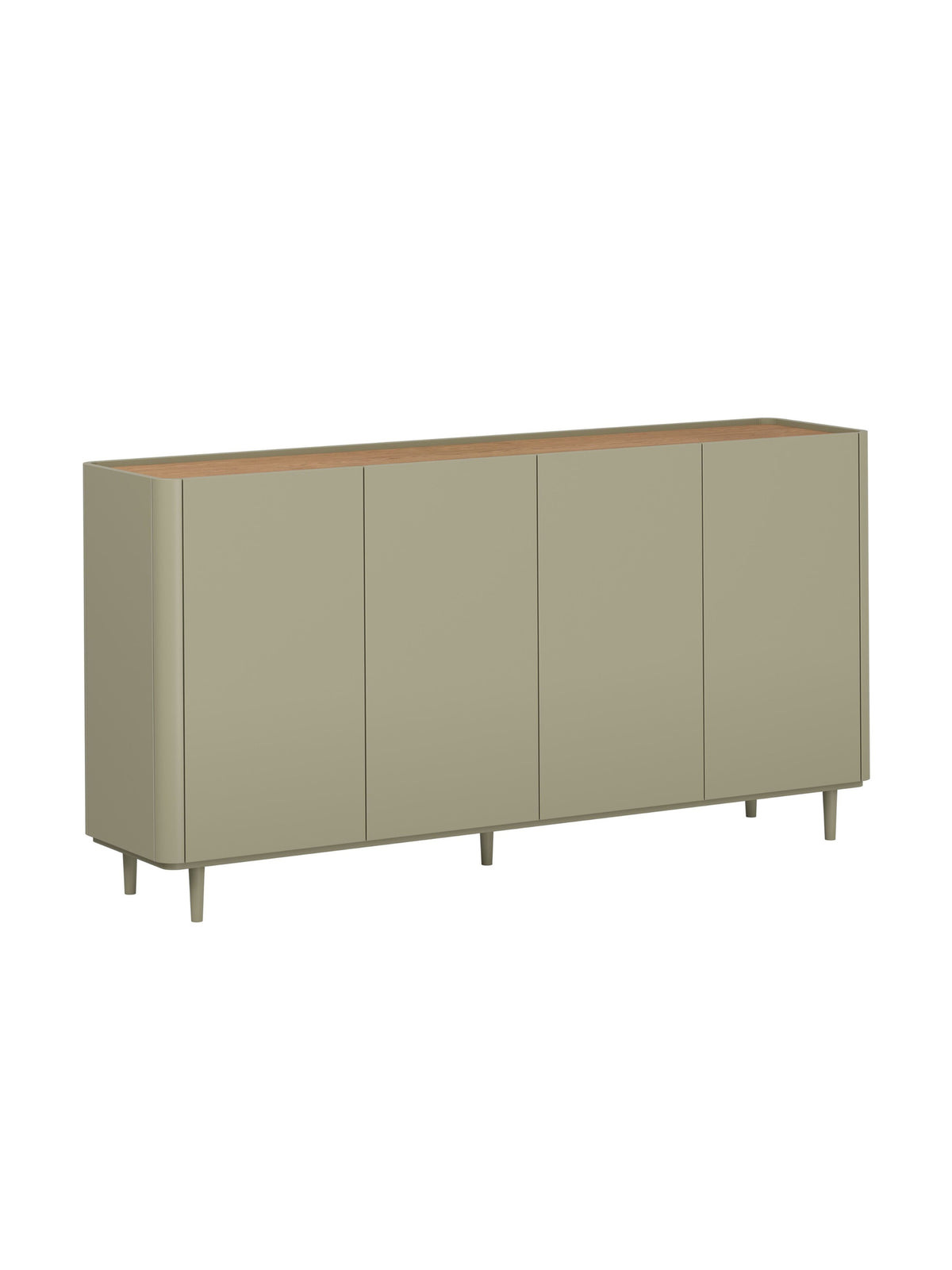 Komoda Elivo 200 cm so štyrmi dvierkami na nožičkách v farbe eukalyptus s doskou dub baltic dune