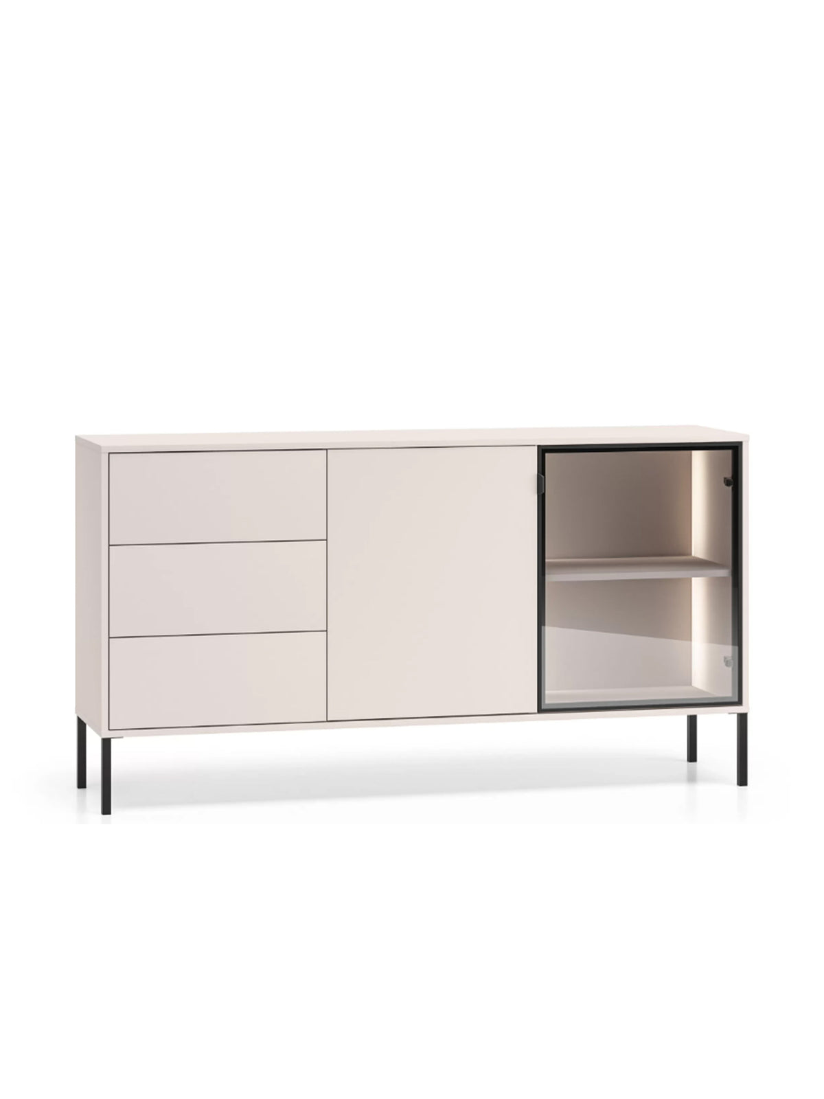 Komoda Harmona 160 cm v kašmírovom prevedení s zásuvkami, dvierkami a LED osvetlením