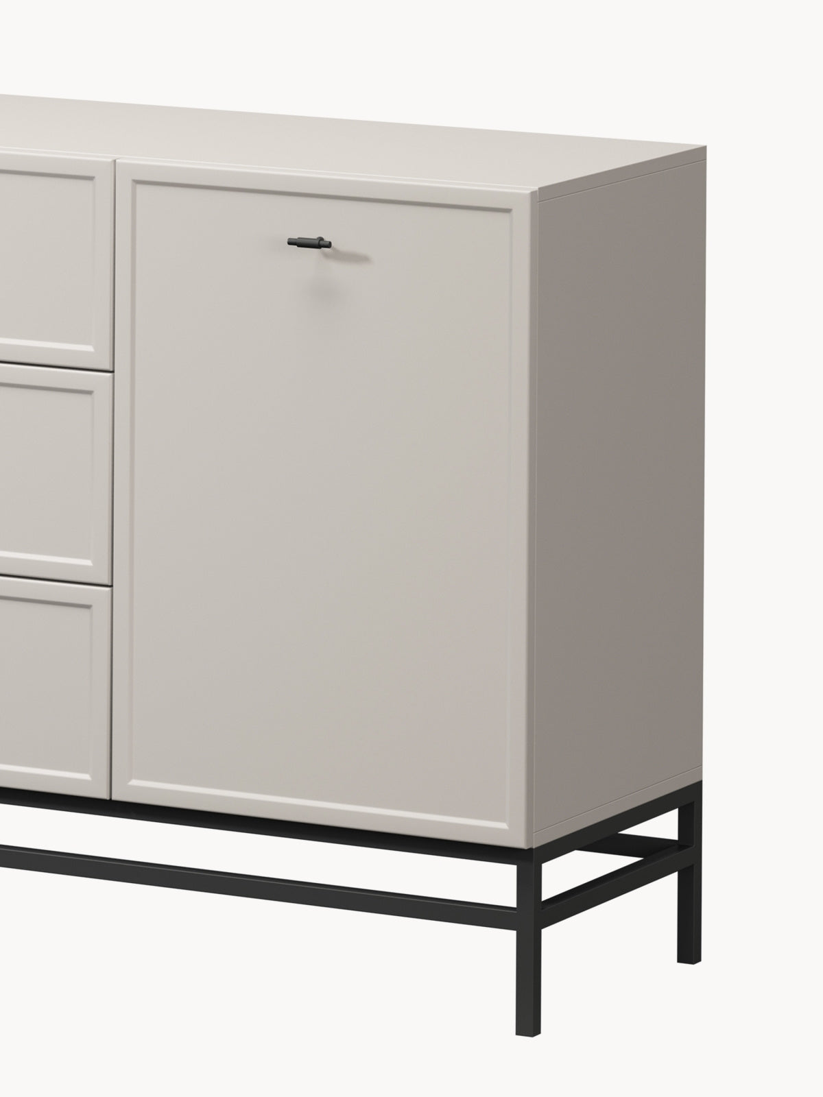 Komoda Lorini 150 cm so zásuvkami - kašmír / čierny úchyty T-bar / Rošt