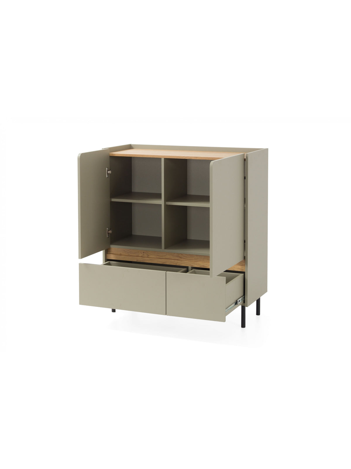 Komoda Altea 95 cm s dvoma zásuvkami a dvoma dverami v odtieňoch eukalyptus a dub baltic dune