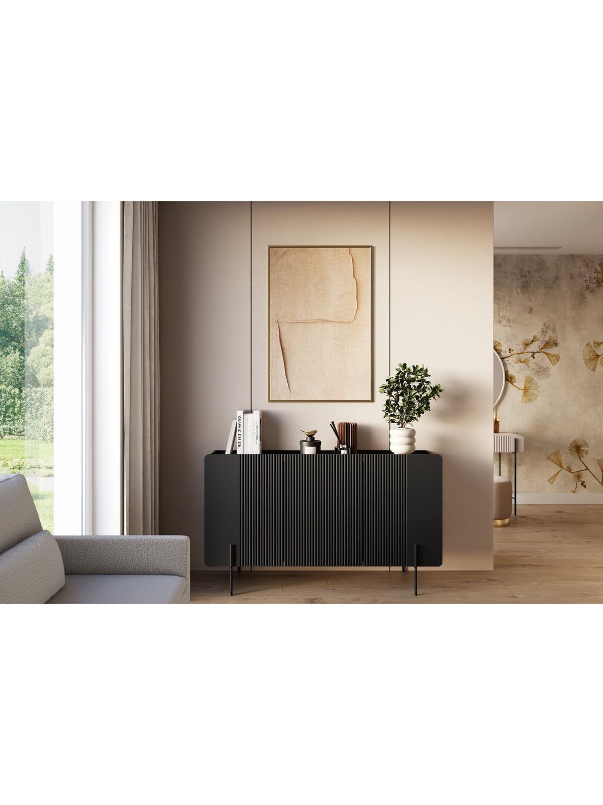 Komoda Malmi 150 cm - Čierny mat / čierny nozki
