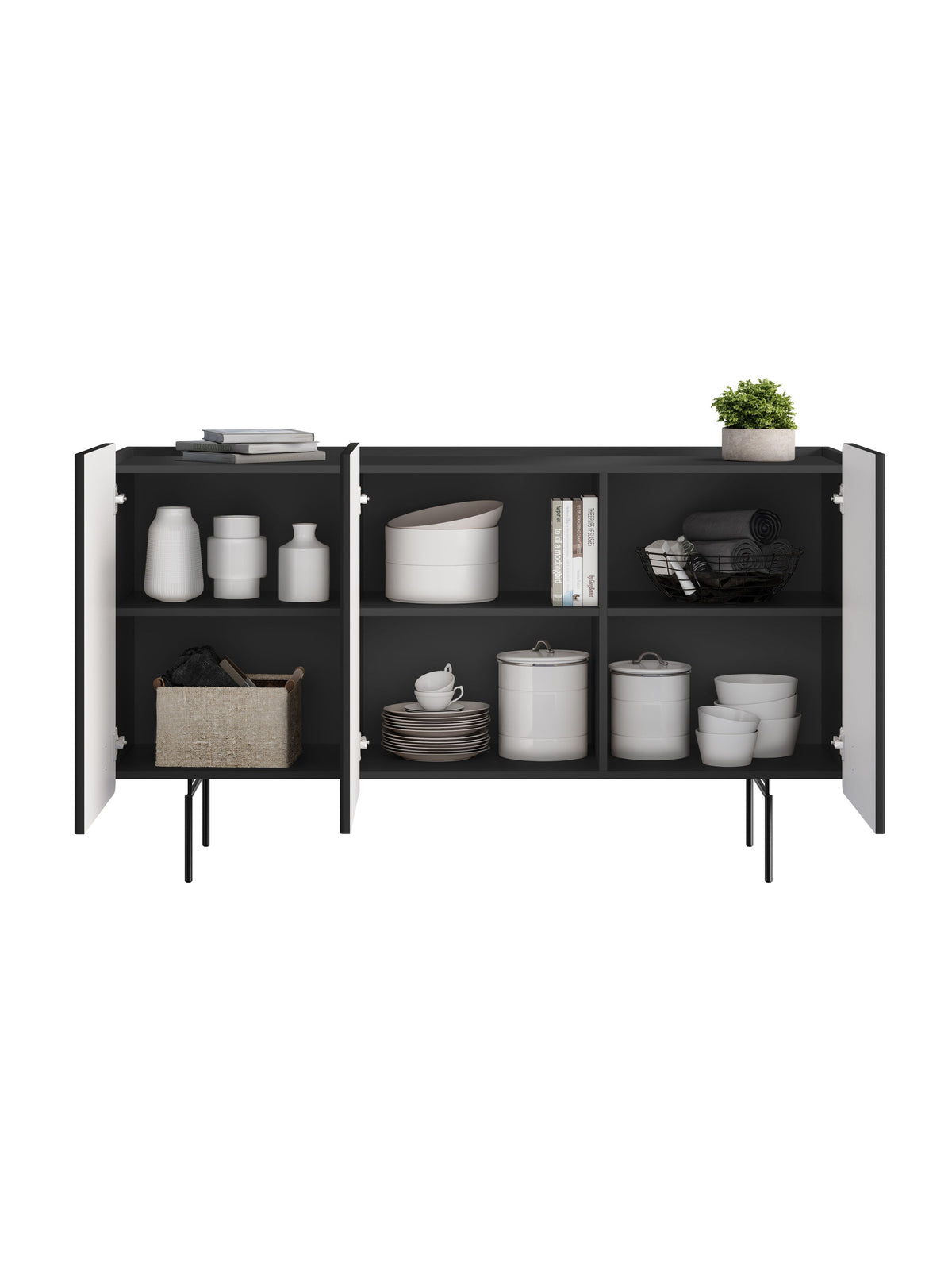 Komoda Malmi 150 cm - Čierny mat / čierny nozki