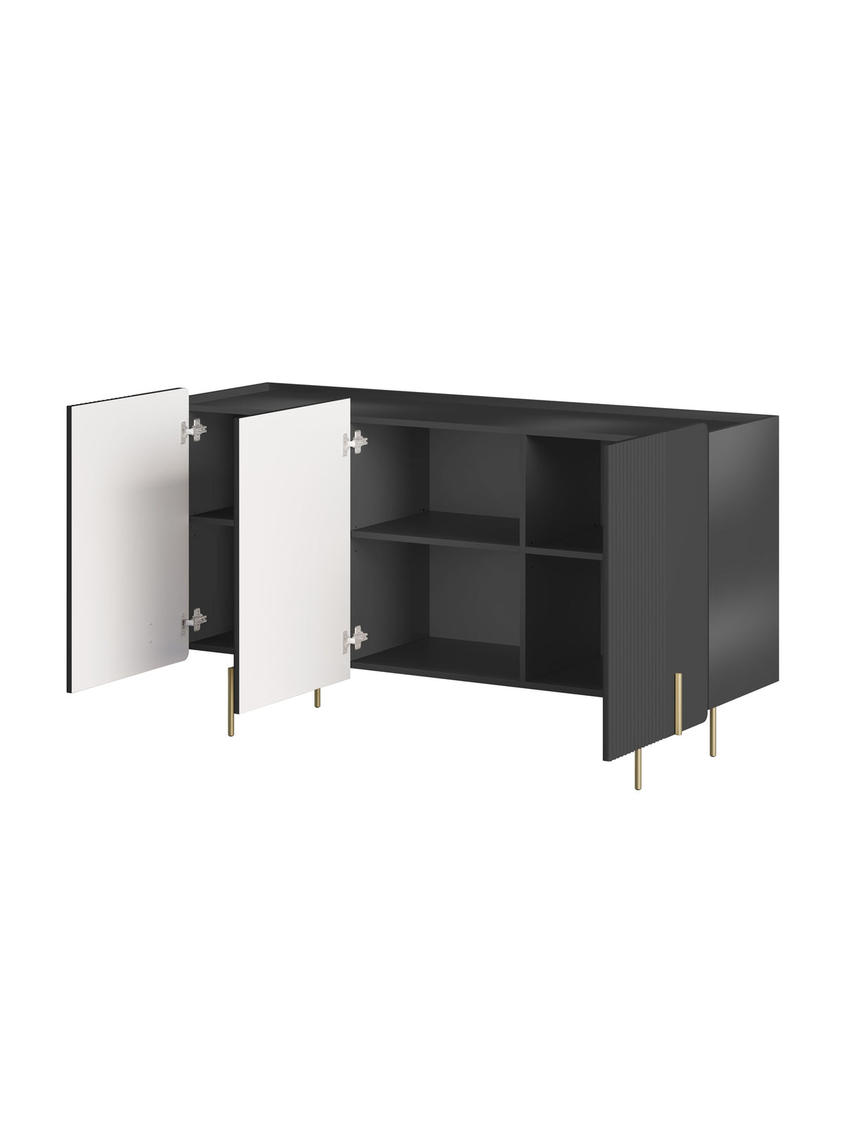 Komoda Malmi 150 cm - Čierny mat / zlote nozki