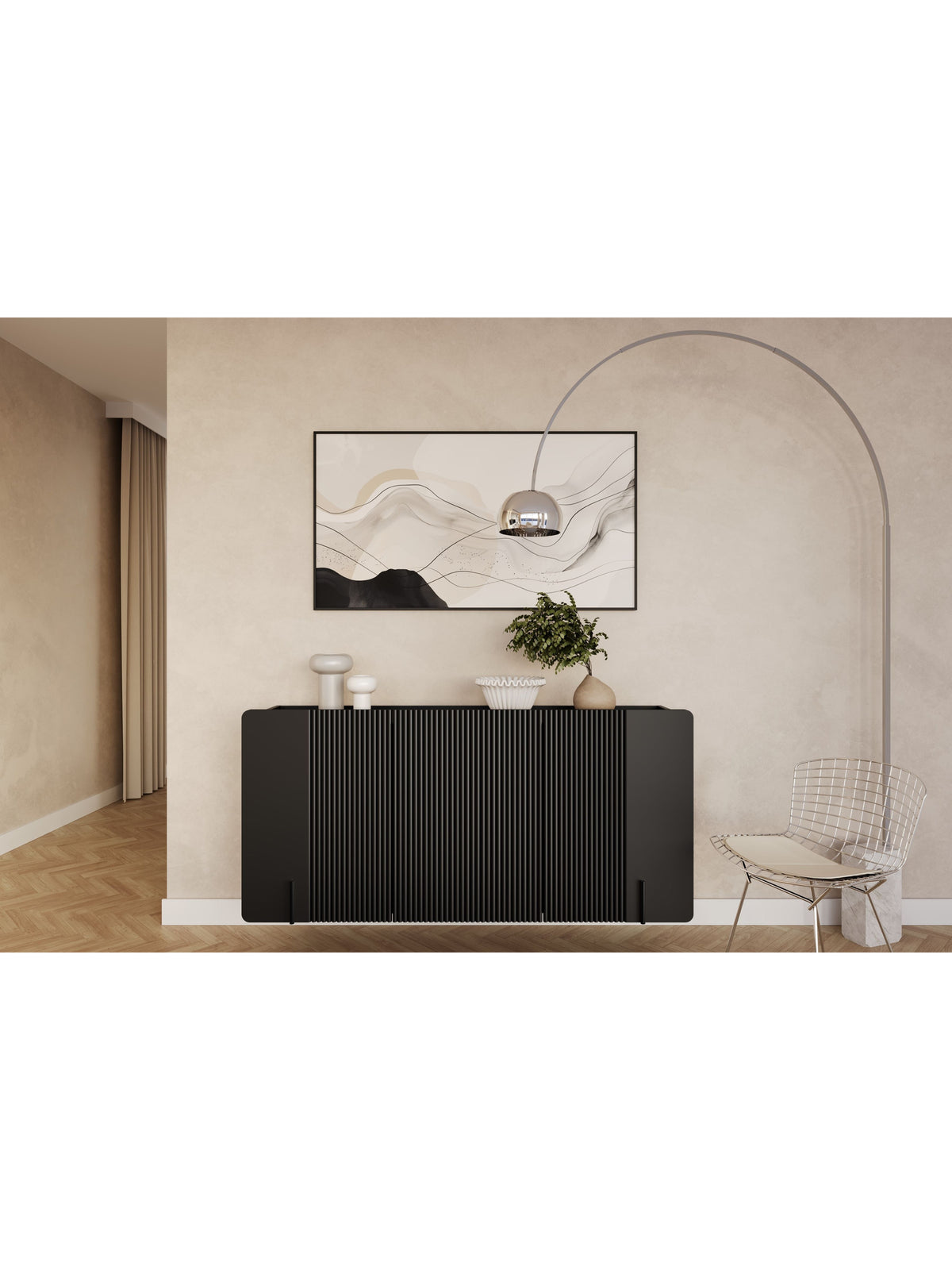 Komoda Malmi 150 cm závesná - Čierny mat / Čierny
