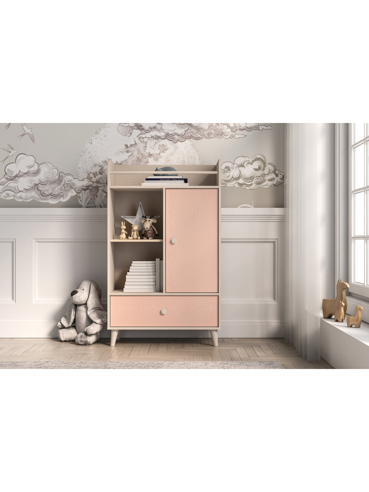 Detská komoda Marla 80 cm ružový front millenial pink a korpus piesočná farba